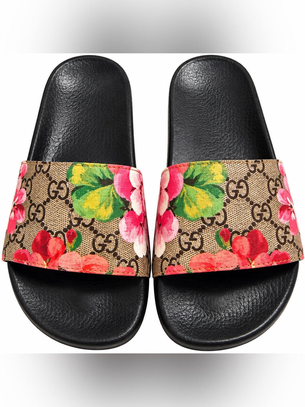 Gucci Floral GG Monogram Black Slide Sandals